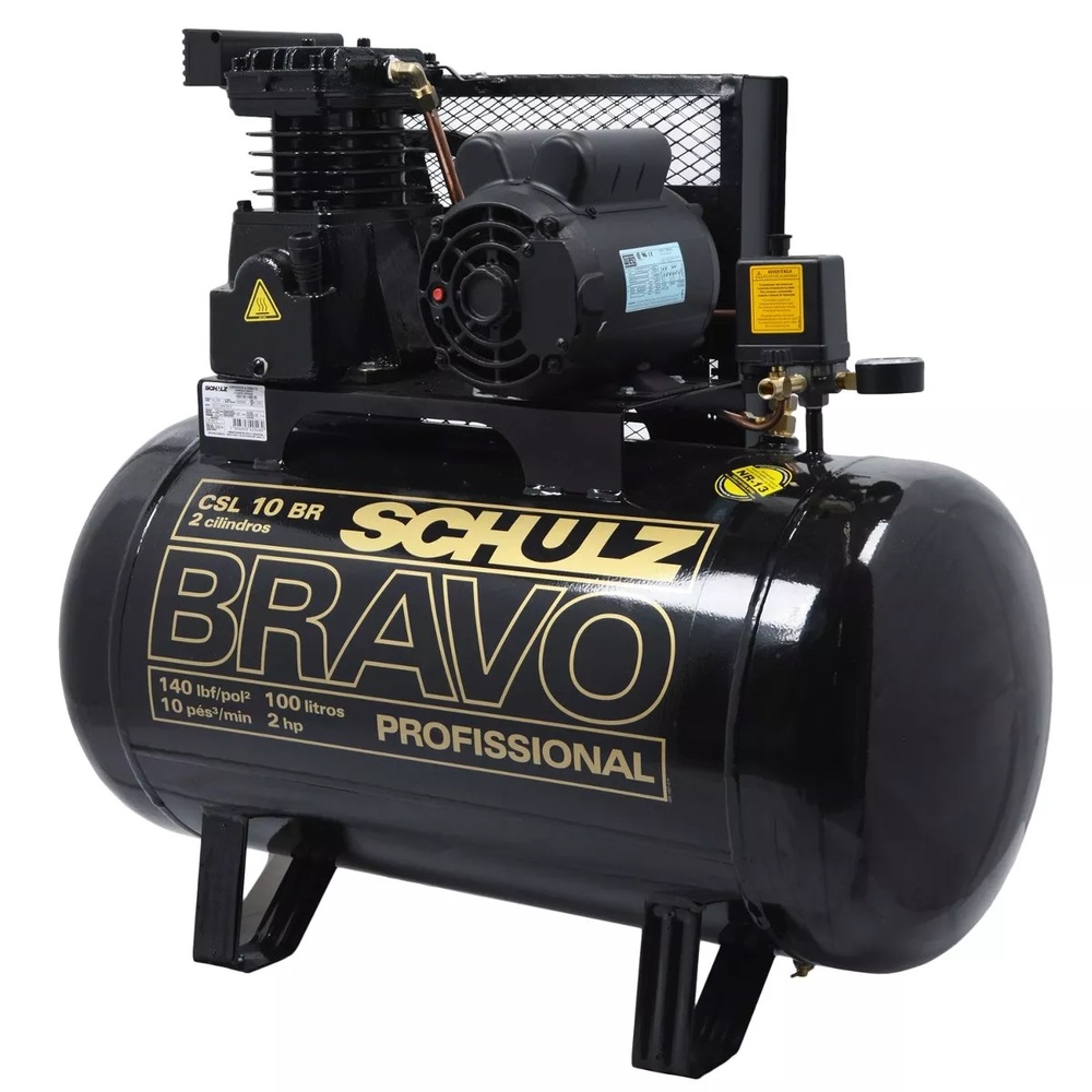 Compressor Schulz Bravo Csl 10Br 100L Mono 110/220V Profissional C/ Grampeador 92178870  