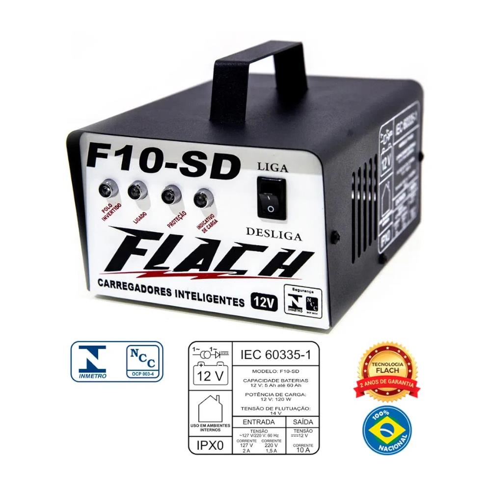 Carregador De Bateria Automático 12V Flach F10-Sd  
