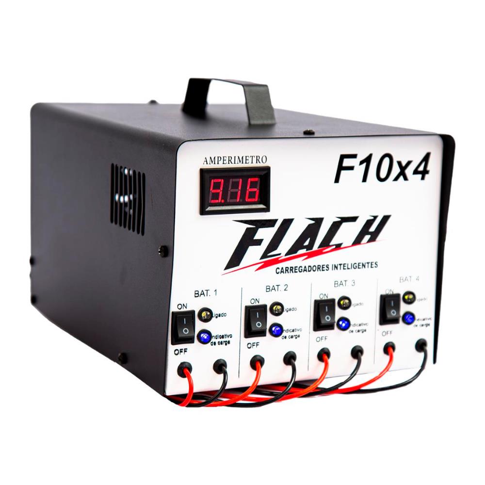 Carregador De Baterias Inteligente Flach F10X4 Até 4 Baterias Simultâneas  